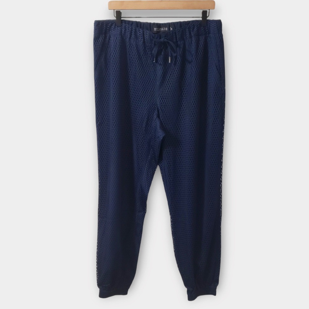NWT Wildfang The Empower Mesh Drawstring Pant Jogger Navy Blue Large WP6402/X